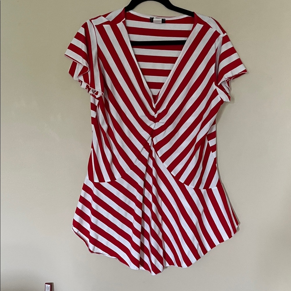 Red and White Striped Women's Blouse